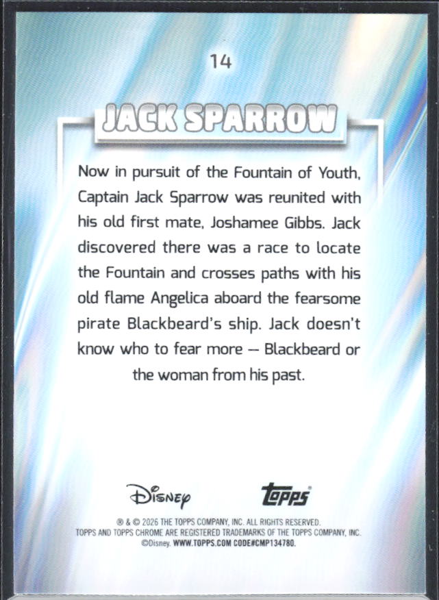 2026 Topps Chrome Disney #14 Jack Sparrow – baksida
