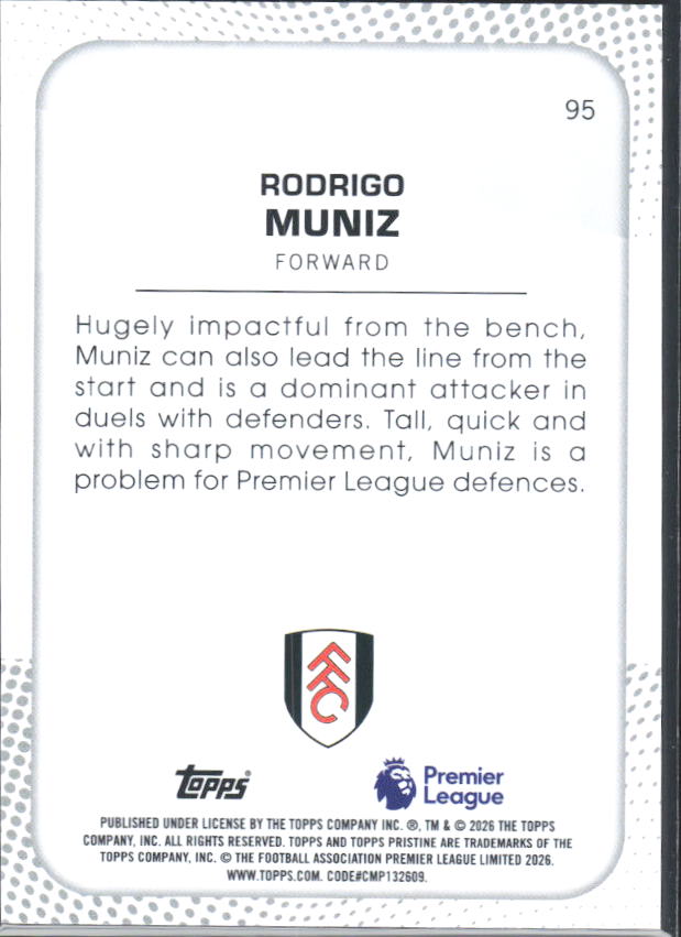 2025-26 Topps Pristine Premier League #95 Rodrigo Muniz – baksida