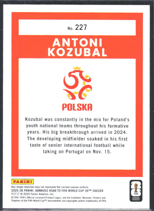 2025-26 Donruss Road to FIFA World Cup #227 Antoni Kozubal – baksida