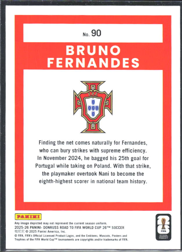 2025-26 Donruss Road to FIFA World Cup #90 Bruno Fernandes – baksida