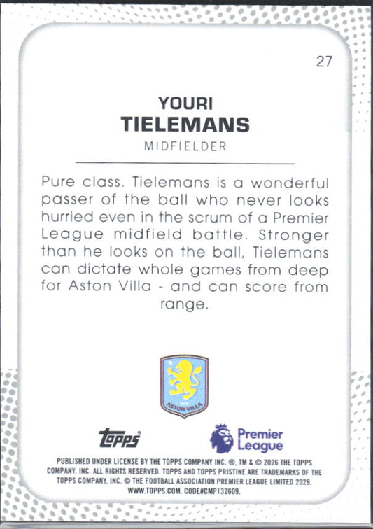 2025-26 Topps Pristine Premier League #27 Youri Tielemans – baksida