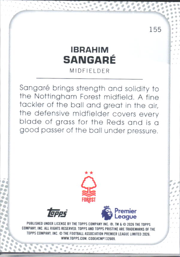2025-26 Topps Pristine Premier League #155 Ibrahim Sangaré – baksida
