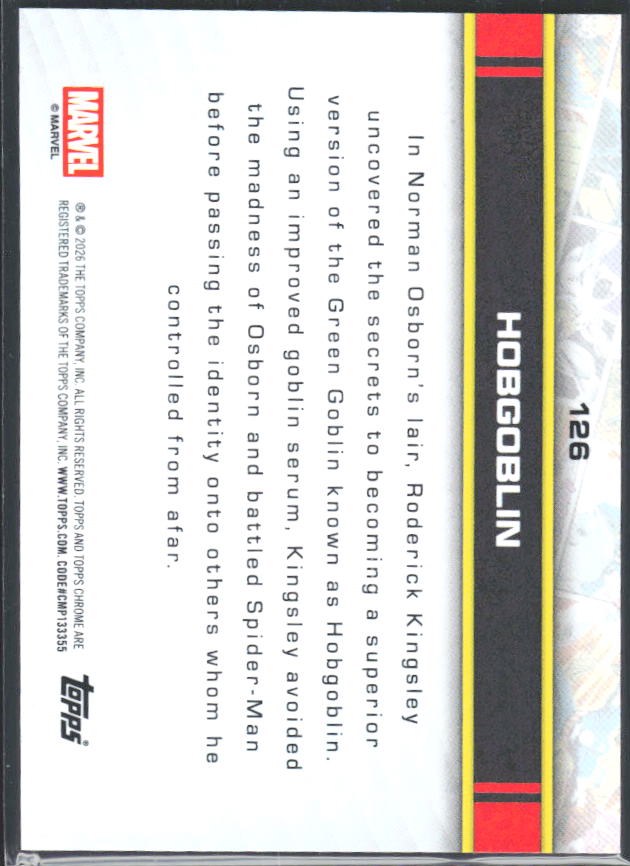 2026 Topps Chrome Marvel Comics #126 Hobgoblin – baksida
