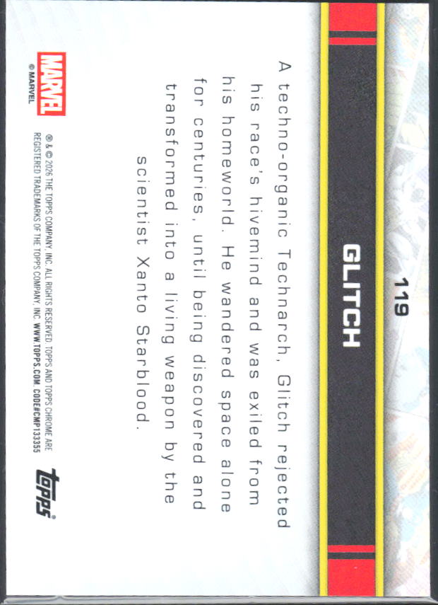 2026 Topps Chrome Marvel Comics #119 Glitch – baksida
