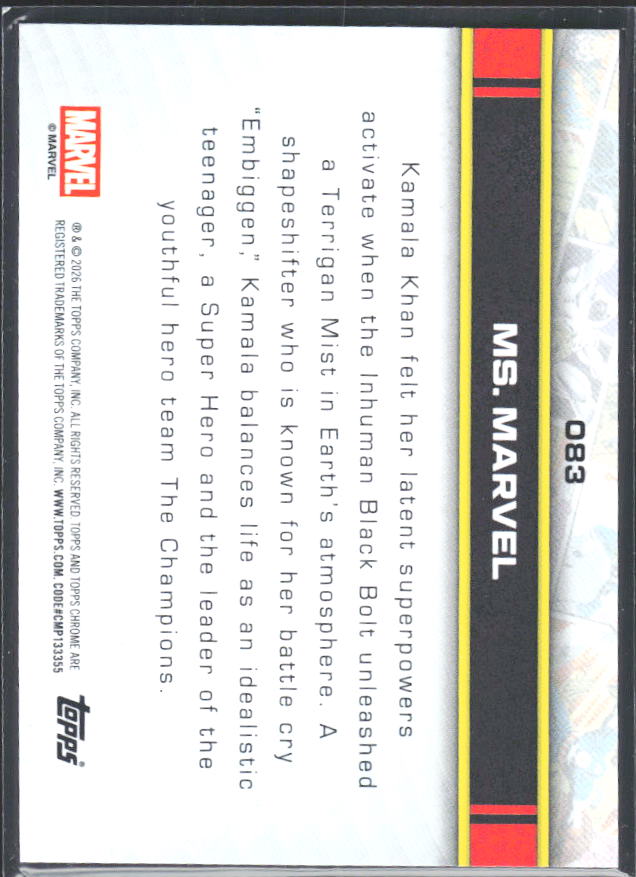 2026 Topps Chrome Marvel Comics #83 Ms. Marvel – baksida