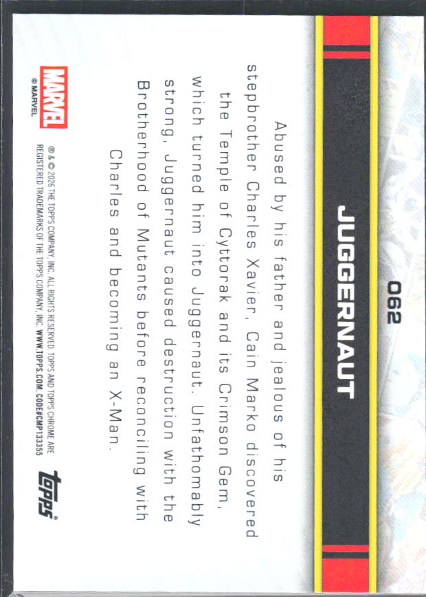 2026 Topps Chrome Marvel Comics #62 Juggernaut – baksida