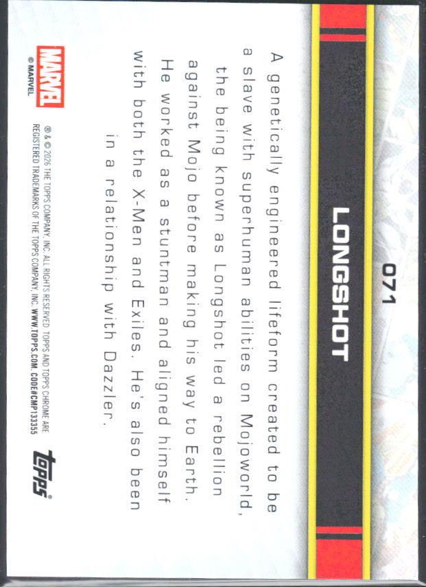 2026 Topps Chrome Marvel Comics #71 Longshot – baksida