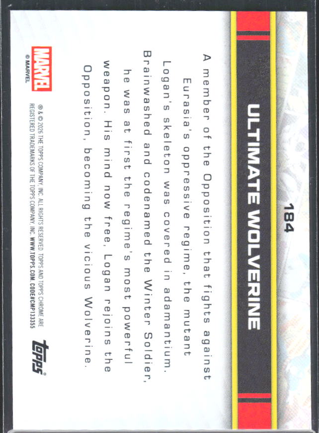 2026 Topps Chrome Marvel Comics #184 Ultimate Wolverine – baksida