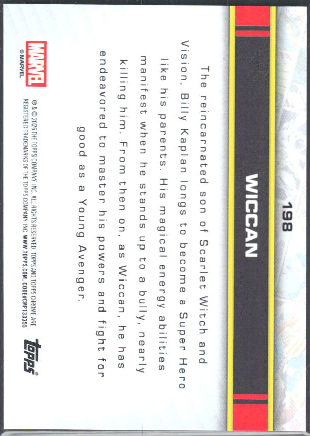 2026 Topps Chrome Marvel Comics #198 Wiccan – baksida