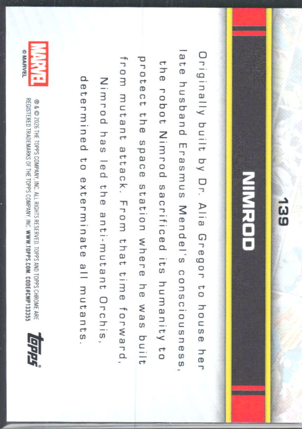 2026 Topps Chrome Marvel Comics #139 Nimrod – baksida