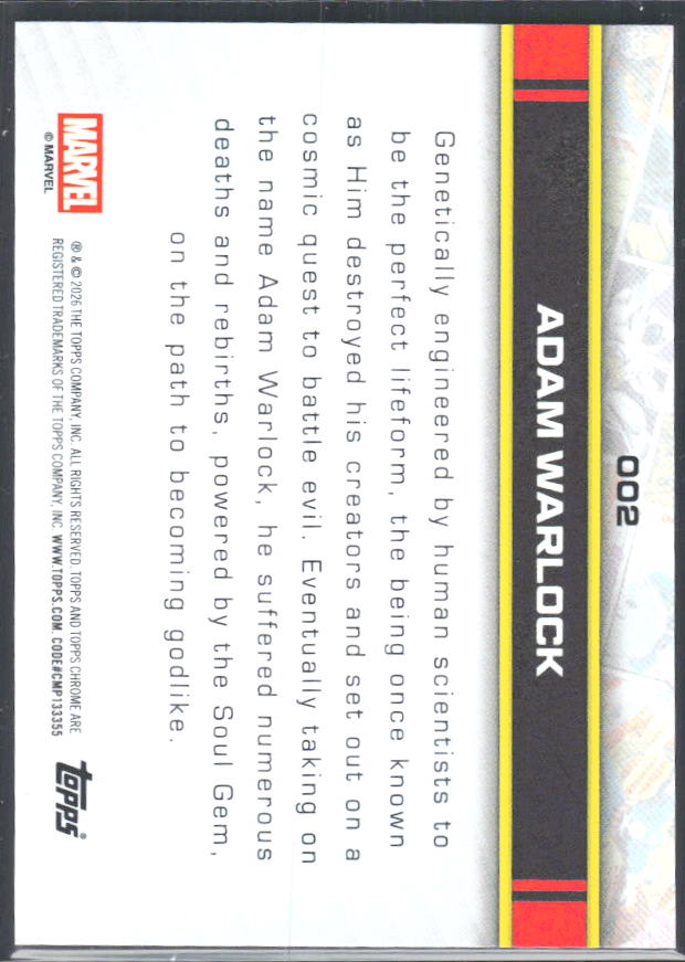2026 Topps Chrome Marvel Comics #2 Adam Warlock – baksida