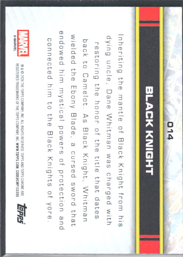 2026 Topps Chrome Marvel Comics #14 Black Knight – baksida