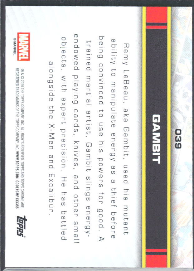 2026 Topps Chrome Marvel Comics #39 Gambit – baksida