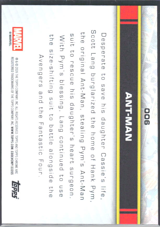2026 Topps Chrome Marvel Comics #6 Ant-Man – baksida