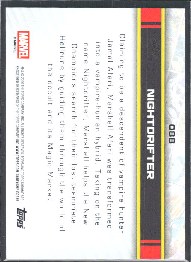 2026 Topps Chrome Marvel Comics #88 Nightdrifter – baksida
