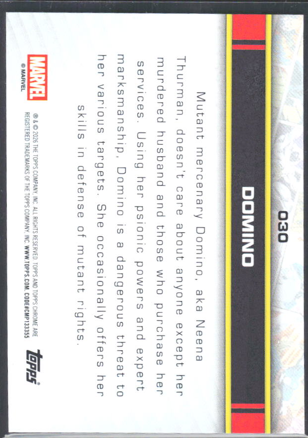 2026 Topps Chrome Marvel Comics #30 Domino – baksida