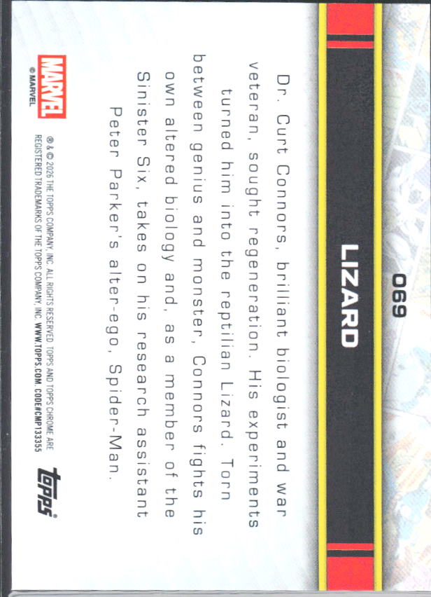 2026 Topps Chrome Marvel Comics #69 Lizard – baksida