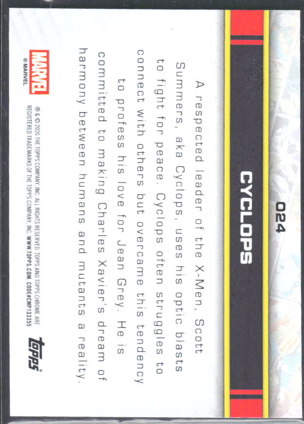 2026 Topps Chrome Marvel Comics #24 Cyclops – baksida