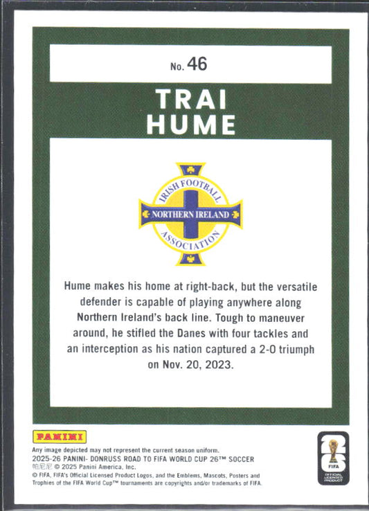 2025-26 Donruss Road to FIFA World Cup #46 Trai Hume – baksida