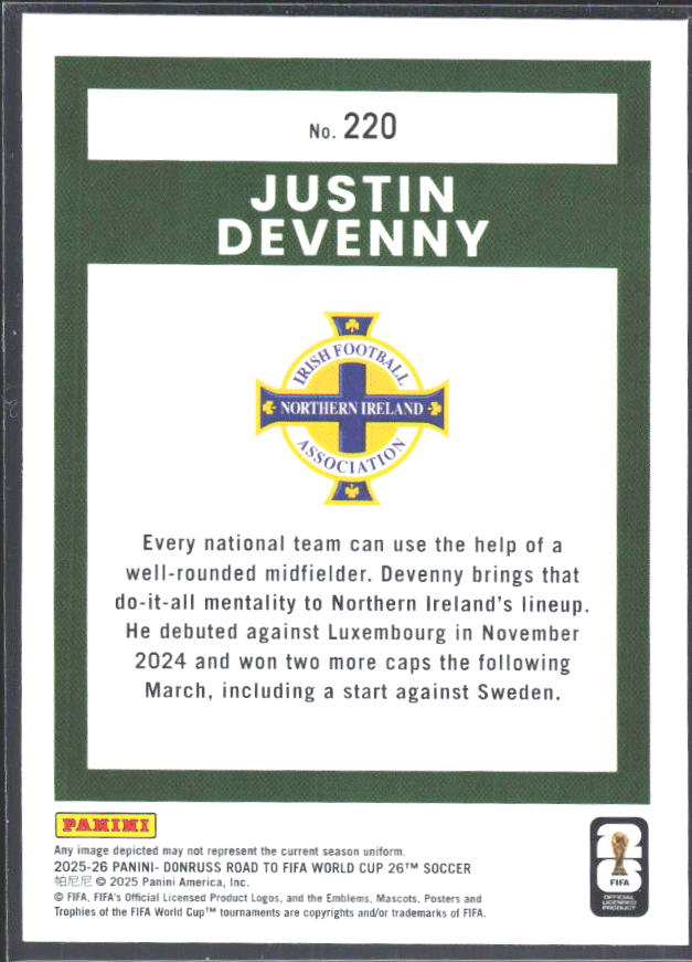 2025-26 Donruss Road to FIFA World Cup #220 Justin Devenny – baksida