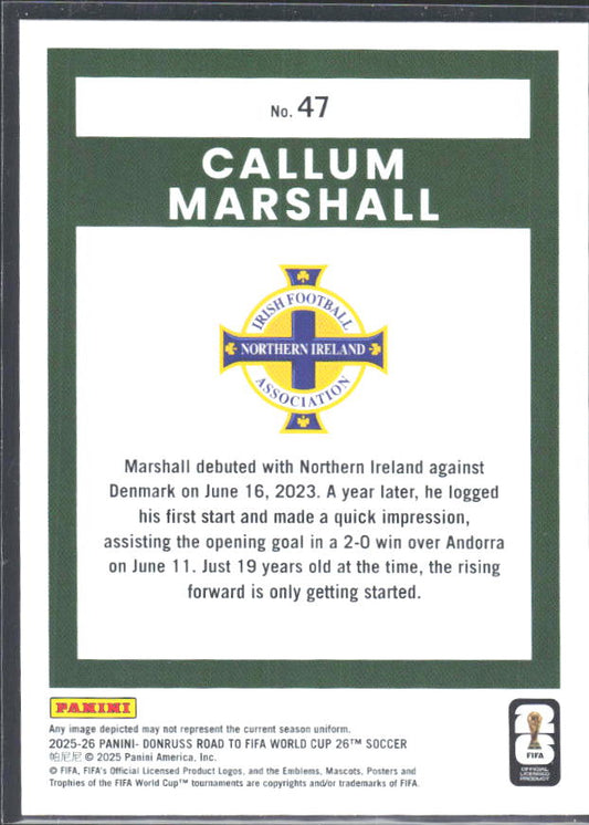 2025-26 Donruss Road to FIFA World Cup #47 Callum Marshall – baksida