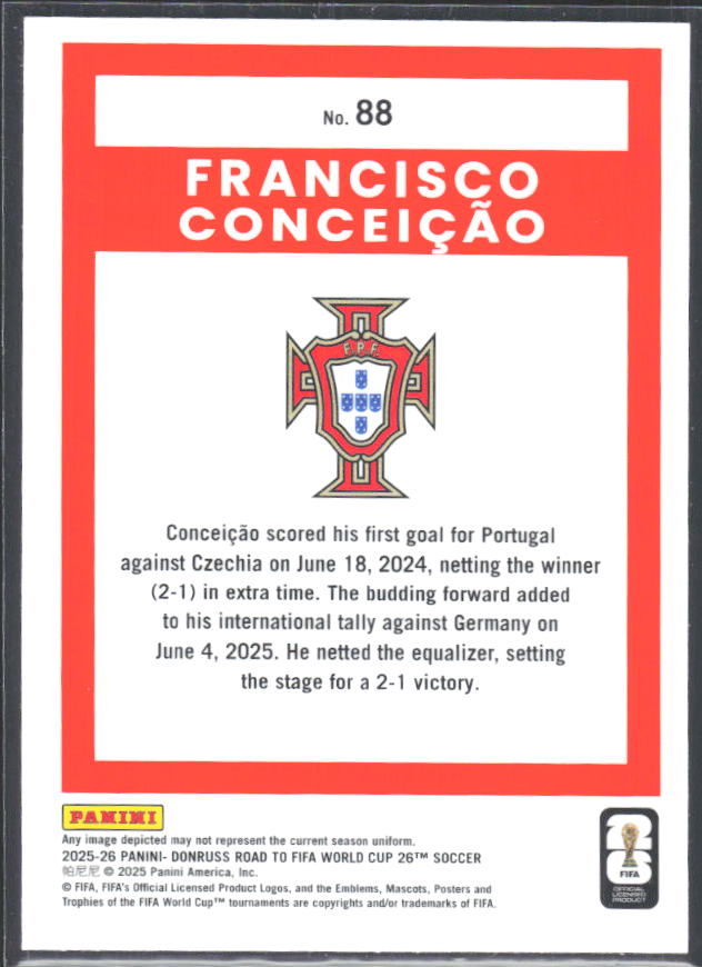 2025-26 Donruss Road to FIFA World Cup Optic #88 Francisco Conceicao – baksida