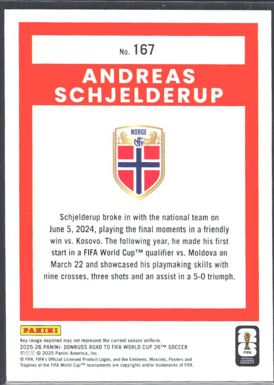 2025-26 Donruss Road to FIFA World Cup #167 Andreas Schjelderup – baksida