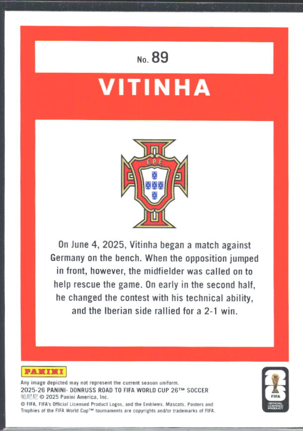 2025-26 Donruss Road to FIFA World Cup #89 Vitinha – baksida