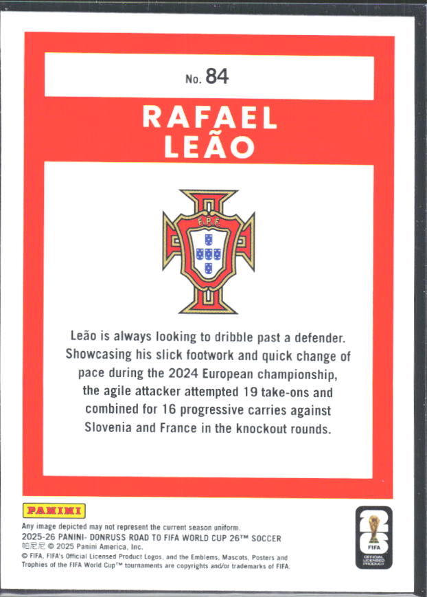 2025-26 Donruss Road to FIFA World Cup #84 Rafael Leao – baksida