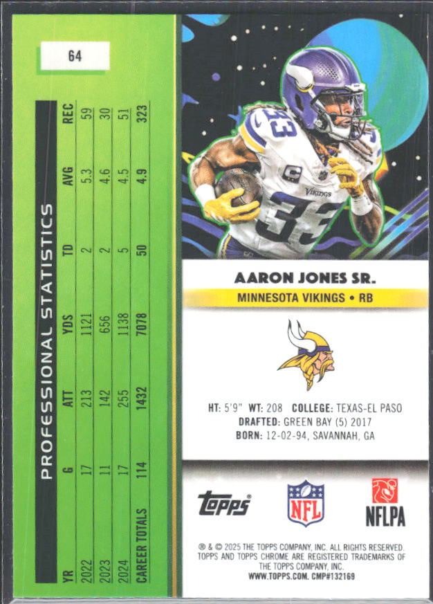 2025 Topps Cosmic Chrome #64 Aaron Jones Sr. – baksida