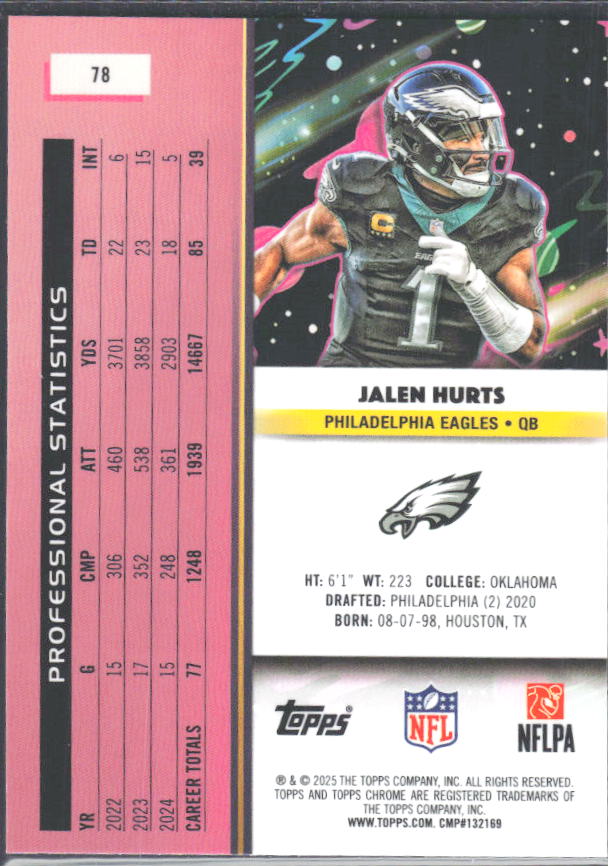 2025 Topps Cosmic Chrome #78 Jalen Hurts – baksida