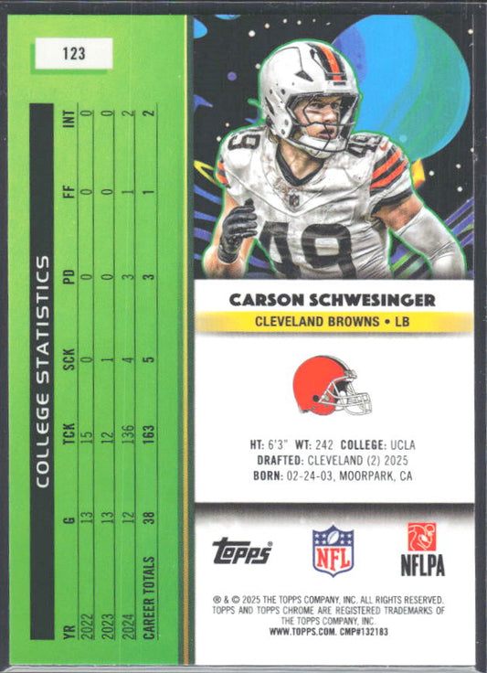 2025 Topps Cosmic Chrome #123 Carson Schwesinger – baksida