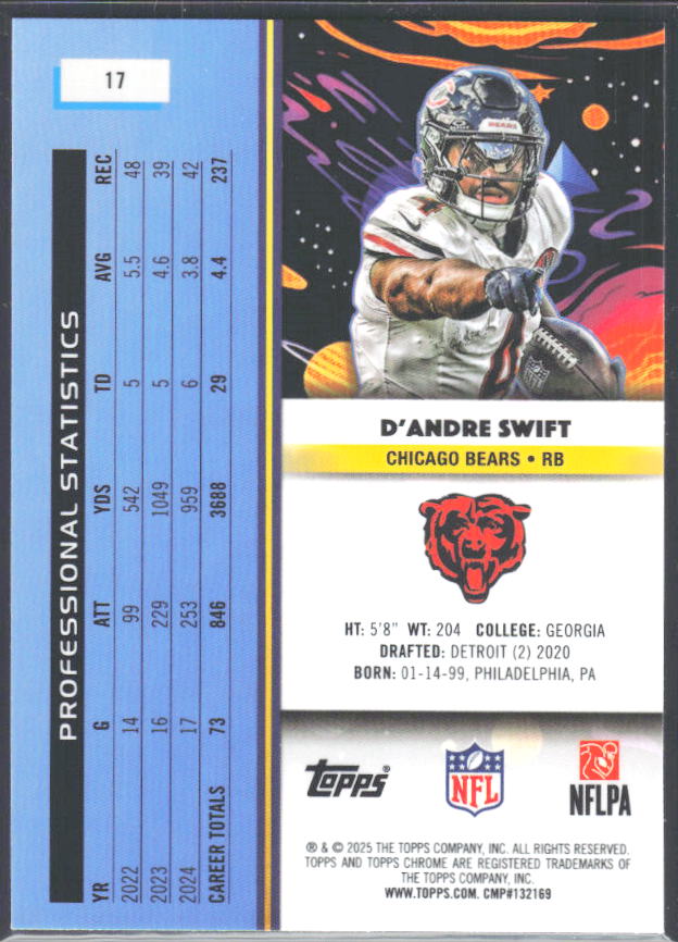 2025 Topps Cosmic Chrome #17 D'Andre Swift – baksida
