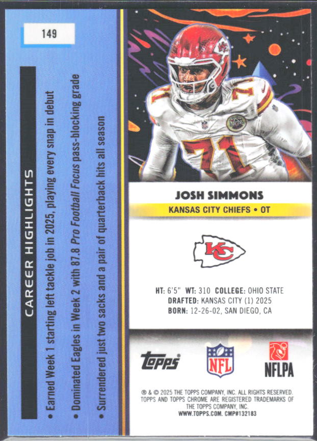 2025 Topps Cosmic Chrome #149 Josh Simmons – baksida