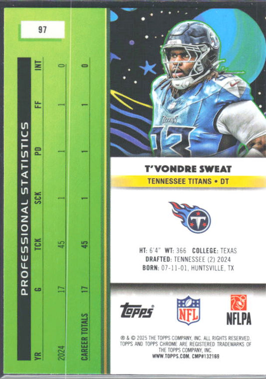 2025 Topps Cosmic Chrome #97 T'Vondre Sweat – baksida