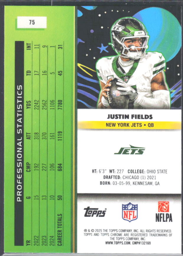 2025 Topps Cosmic Chrome #75 Justin Fields – baksida