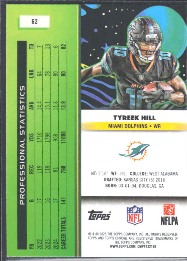2025 Topps Cosmic Chrome #62 Tyreek Hill – baksida