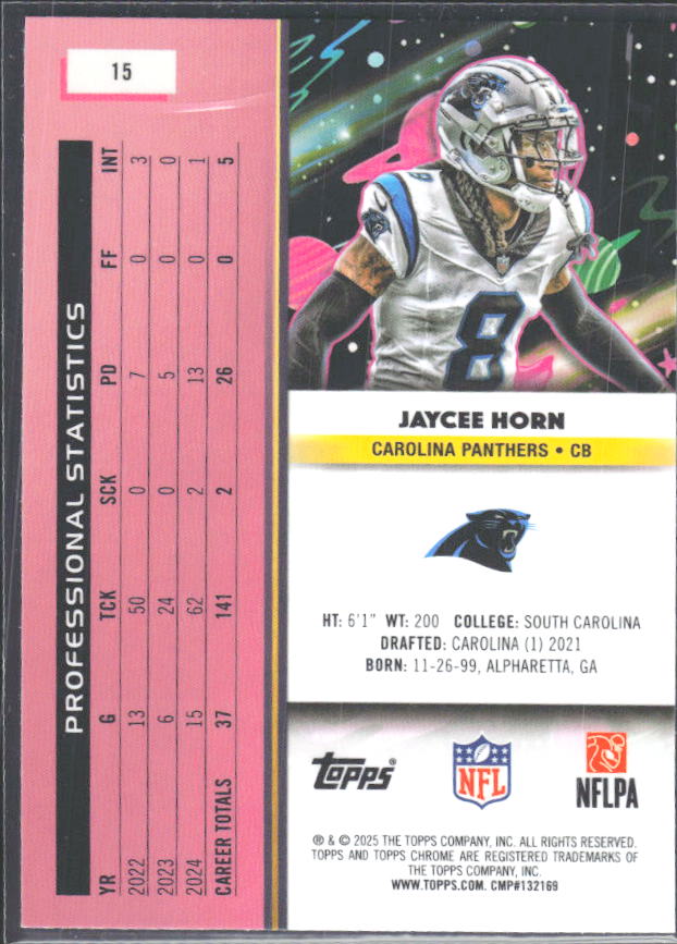 2025 Topps Cosmic Chrome #15 Jaycee Horn – baksida