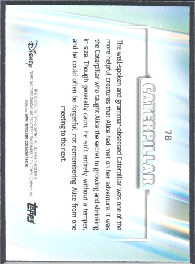 2026 Topps Chrome Disney #78 Caterpillar – baksida