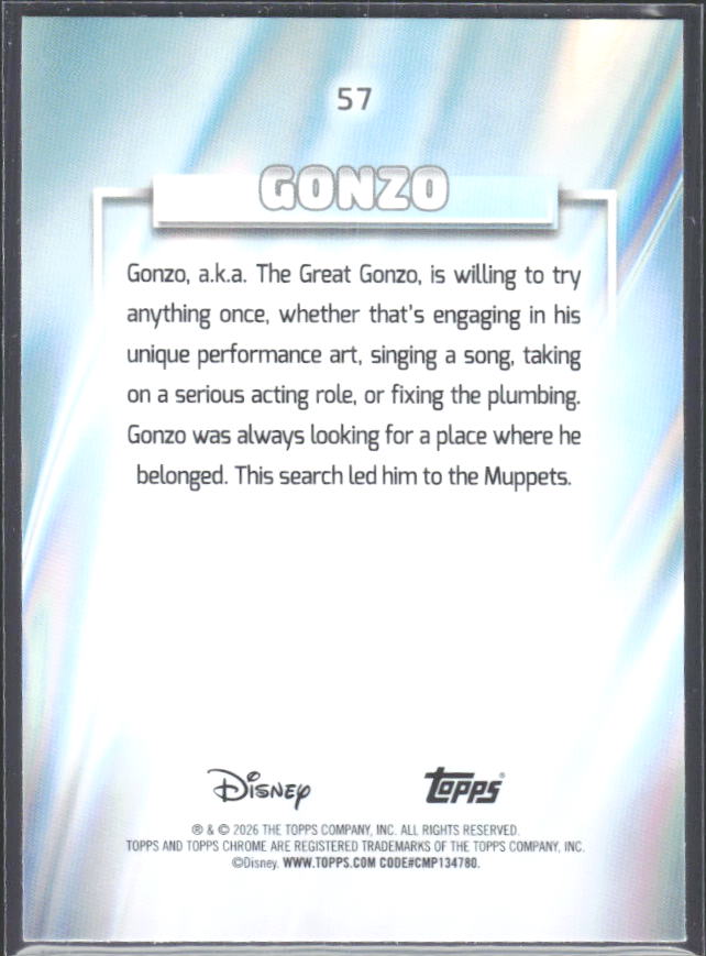 2026 Topps Chrome Disney #57 Gonzo – baksida