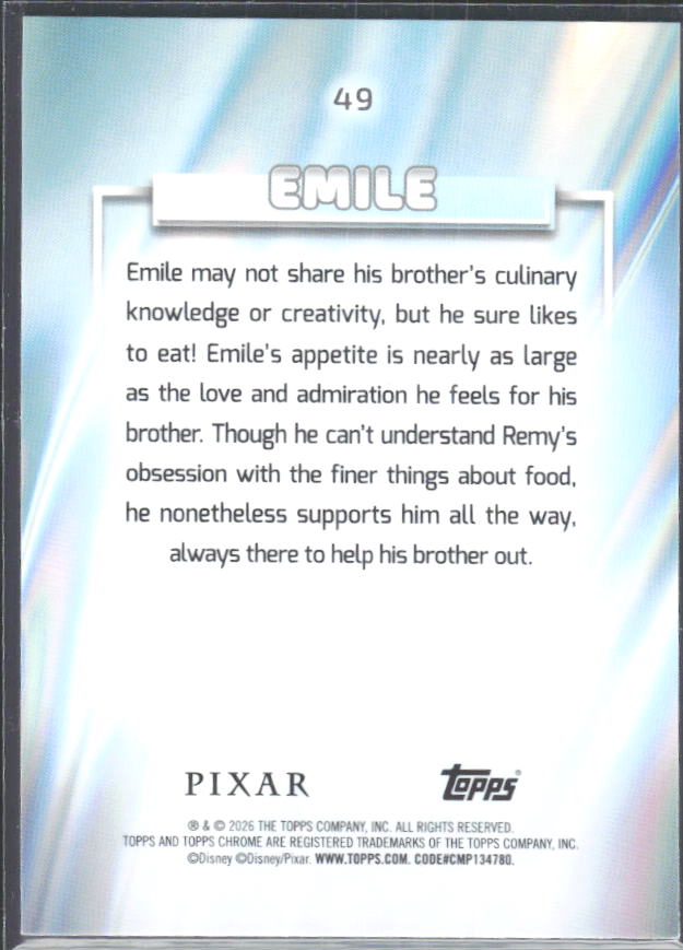2026 Topps Chrome Disney #49 Emile – baksida