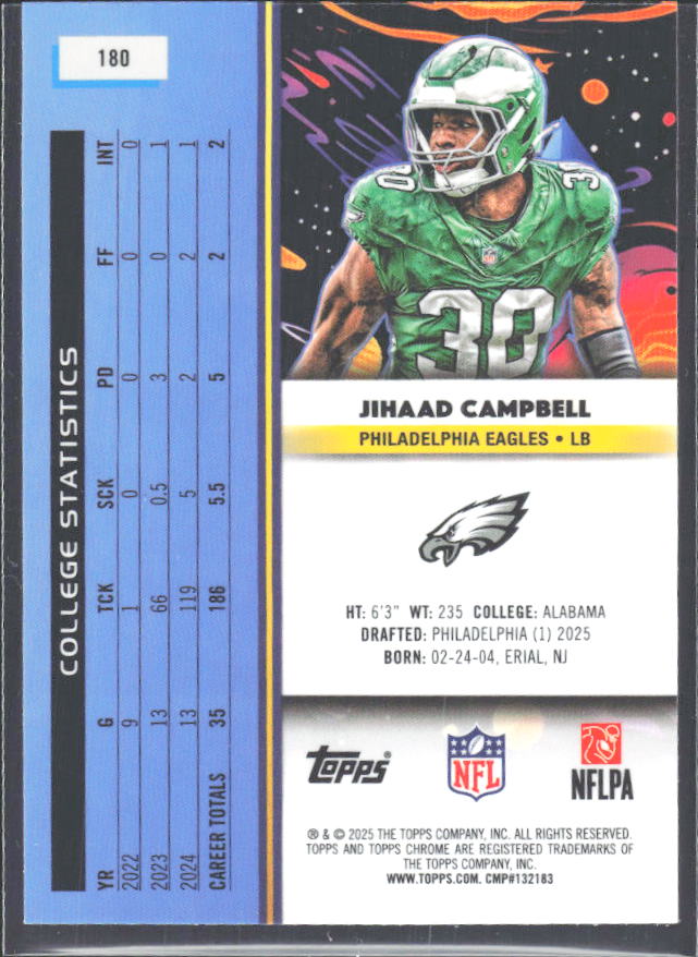 2025 Topps Cosmic Chrome #180 Jihaad Campbell – baksida