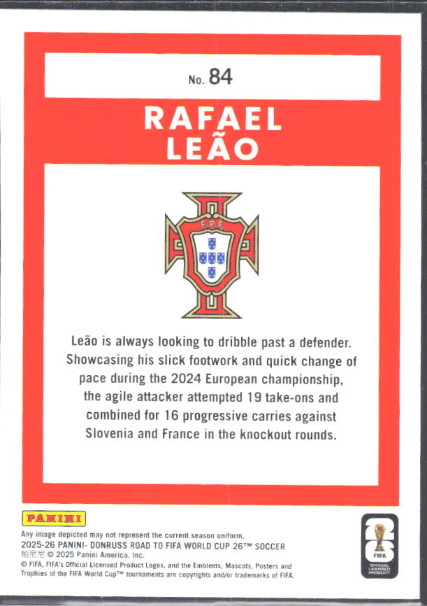 2025-26 Donruss Road to FIFA World Cup #84 Rafael Leao – baksida