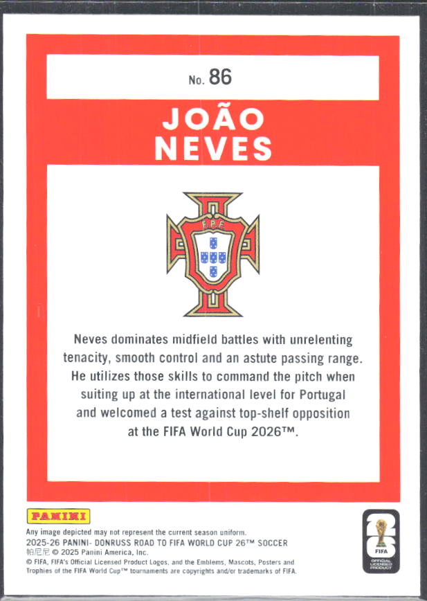2025-26 Donruss Road to FIFA World Cup #86 Joao Neves – baksida