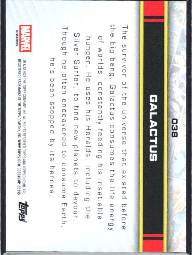 2026 Topps Chrome Marvel Comics #38 Galactus – baksida
