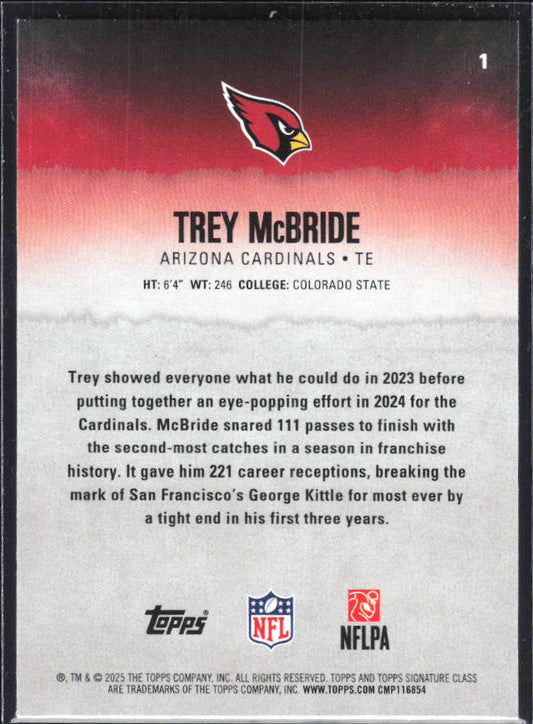 2025 Topps Signature Class #1 Trey McBride – baksida