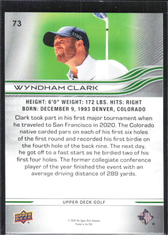 Wyndham Clark 2026 Upper Deck Golf #73 – baksida