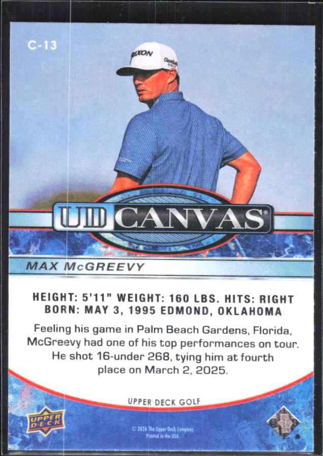 Max McGreevy 2026 Upper Deck Golf UD Canvas #C-13 – baksida
