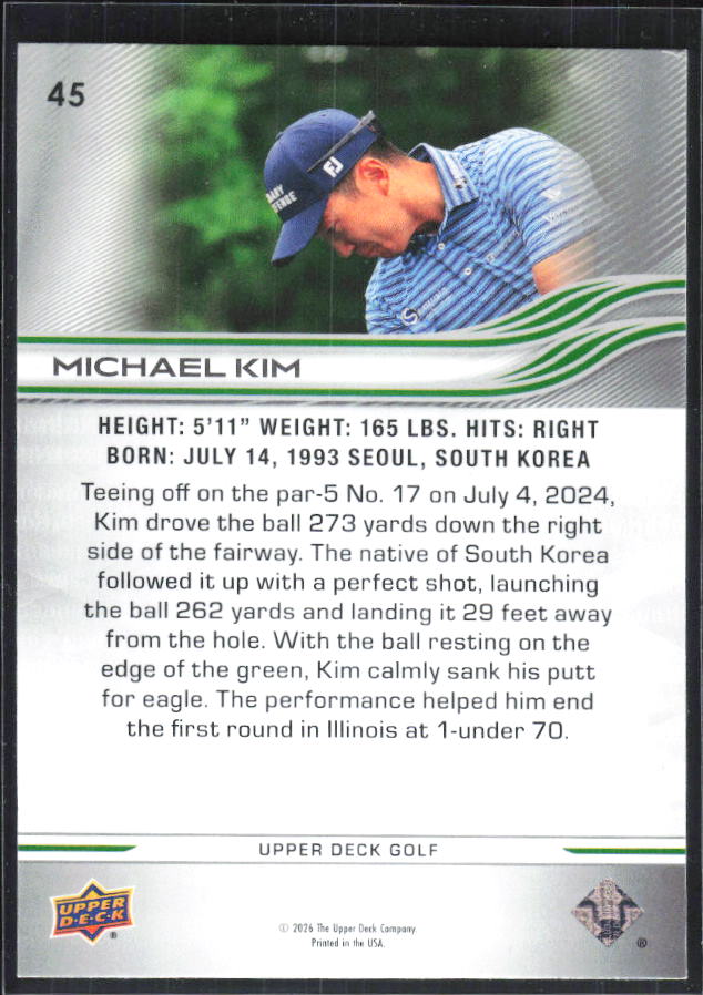 Michael Kim 2026 Upper Deck Golf #45 – baksida