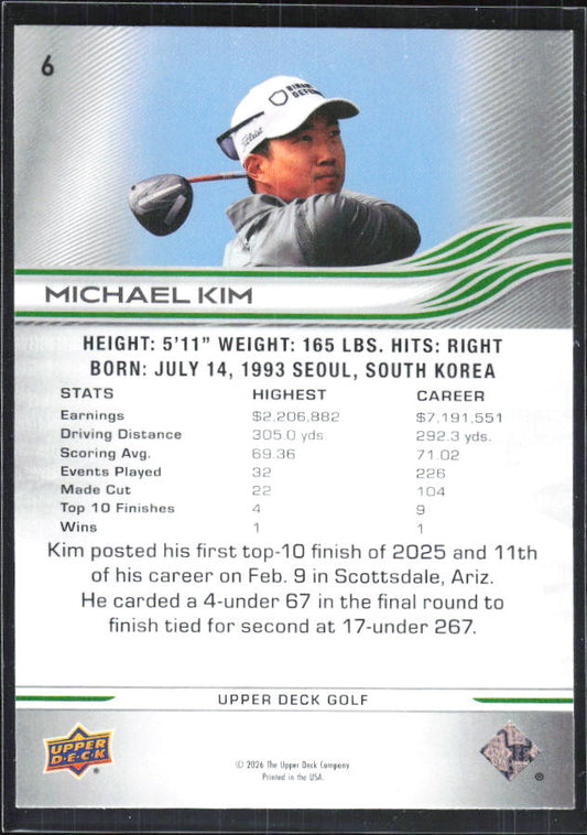 Michael Kim 2026 Upper Deck Golf #6 – baksida